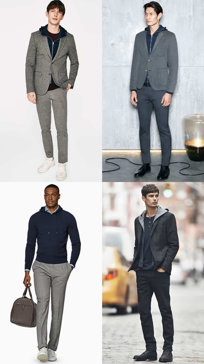 Men's hoodies worn with suits and blazers