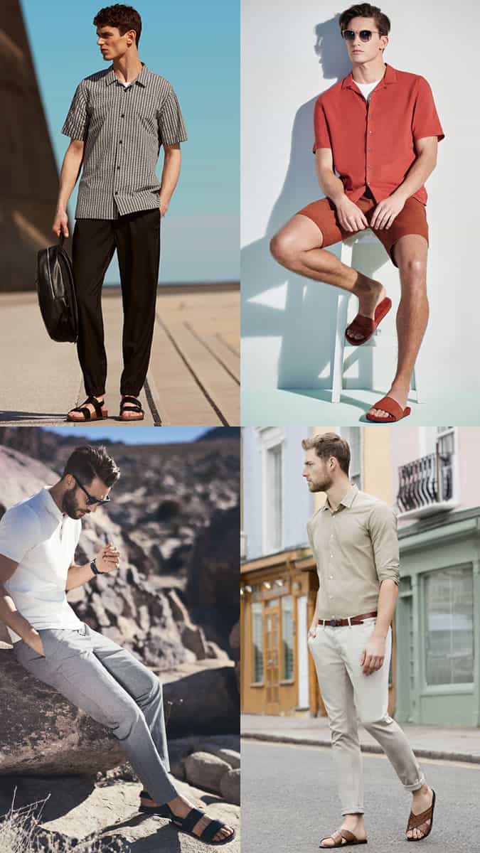 Men's Leather Sandals and Pool Sliders Outfit Inspiration Lookbook