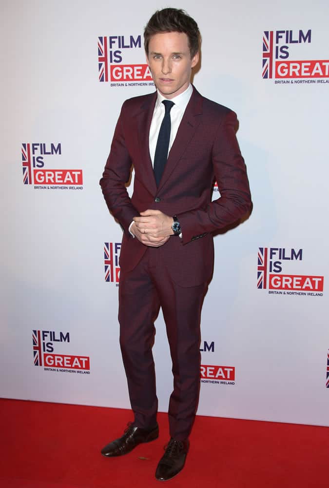 Eddie Redmayne Burgundy Suit