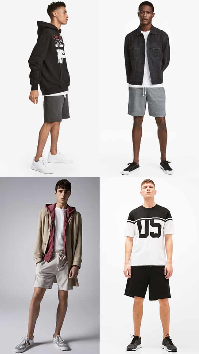 Athletic/Sports Shorts worn with trainers and pool sliders - summer 2017