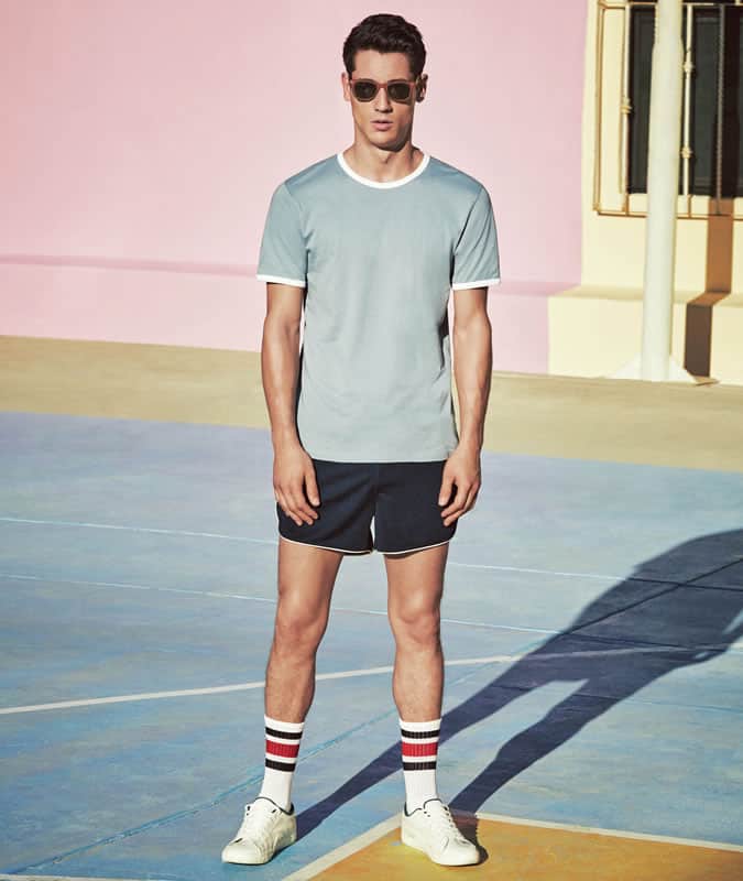 Athletic Shorts + Crew Neck T-Shirt + Trainers Outfit