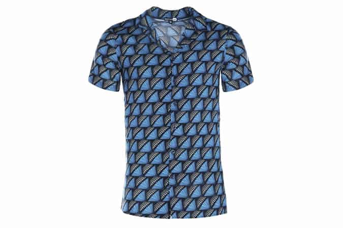 Boohoo Man Navy Fan Print Short Sleeve Revere Shirt