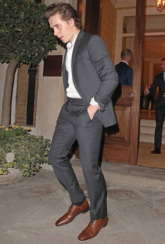 Brooklyn Beckham Wearing Grey Suit