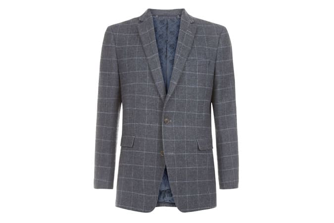 Moss 1851 Tailored Fit British Wool Grey Windowpane Jacket