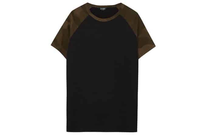 Pull and Bear T-shirt with Camouflage Raglan Sleeves