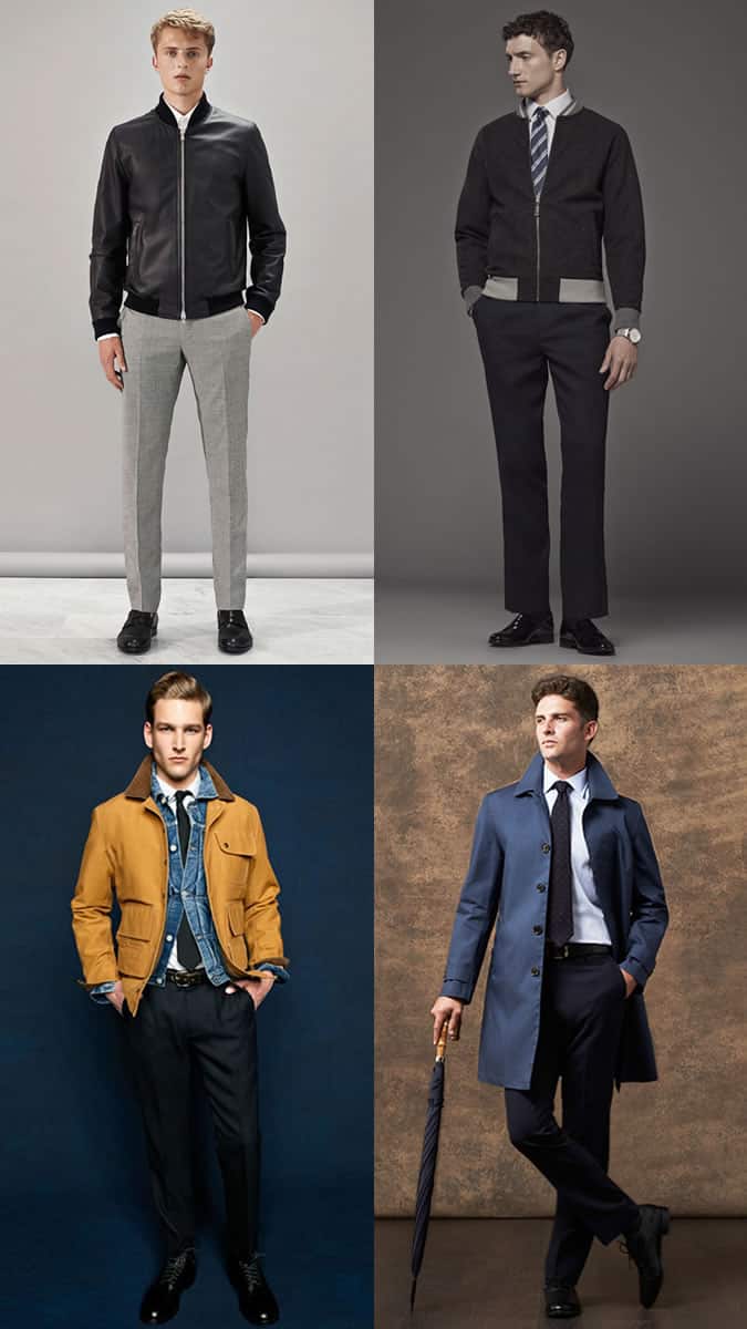 Leather jackets and field jackets worn with shirt and ties