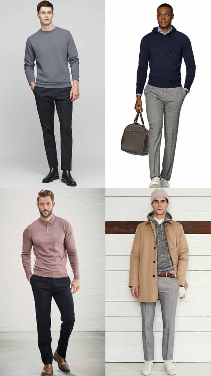 Men's high-low outfit combinations for business-casual offices