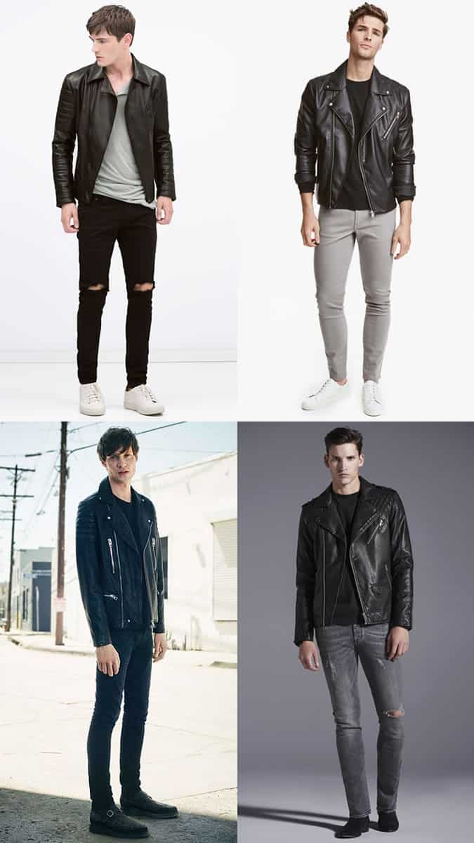 Men's Leather Jacket, T-Shirt and Jeans Outfit Inspiration Lookbook