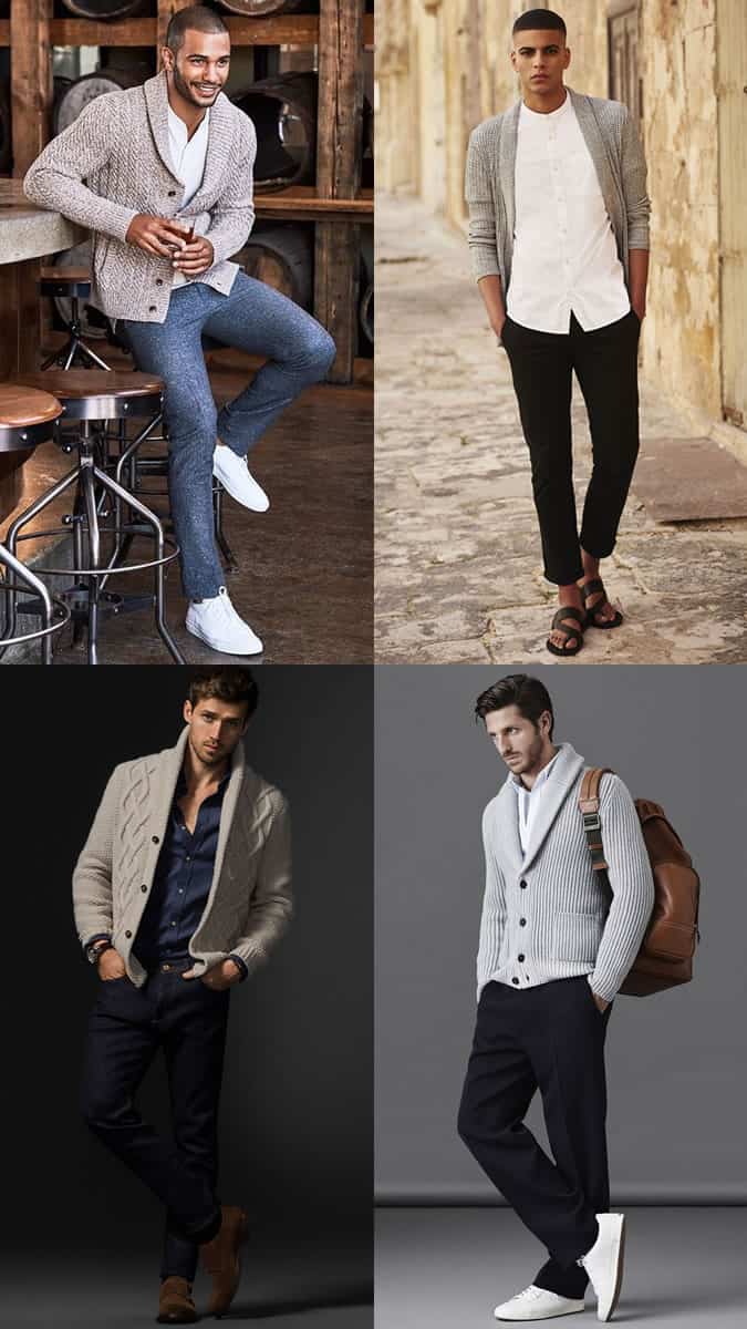 Men's Shawl Collar Cardigans With Shirts Outfit Inspiration Lookbook
