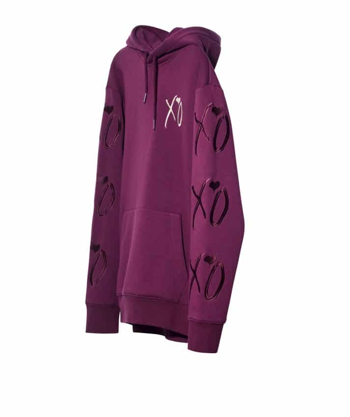 the weeknd h&m burgundy embroidered XO hoodie