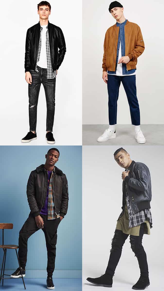 how to layer a shirt and bomber jacket for autumn