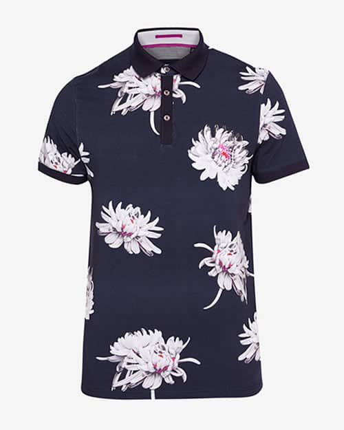 Floral print cotton polo shirt