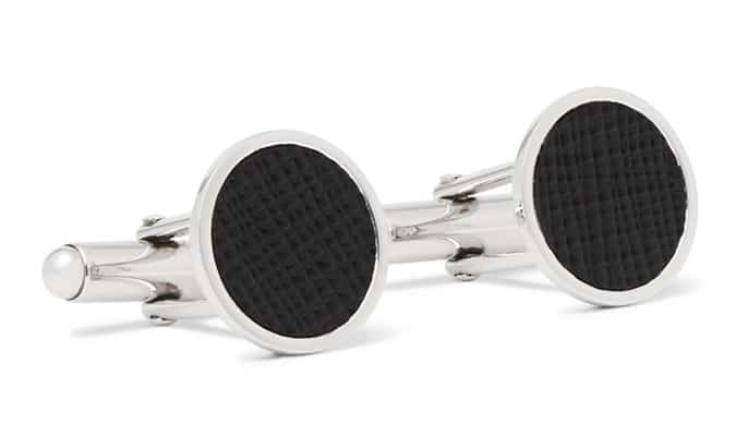 PRADA Silver Saffiano Leather Cufflinks