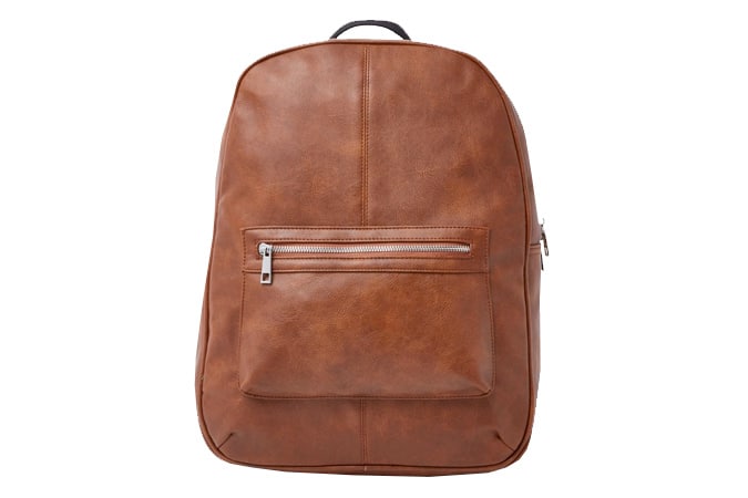 Brown faux leather front pocket backpack