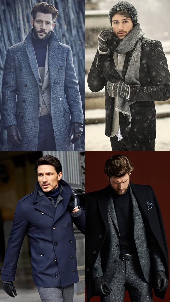 Men's leather and wool gloves