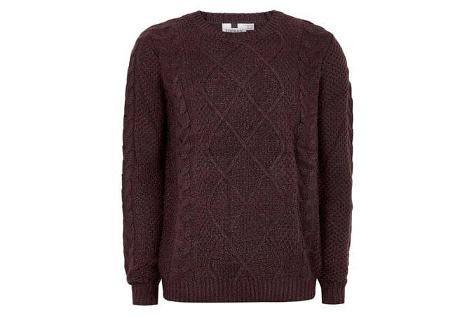 Topman Burgundy Cable Knit Jumper