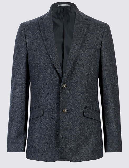 Wool Blend Regular Fit Suit with Italian Fabric