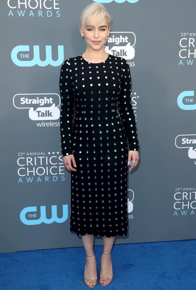 Emilia Clarke Wearing A Black And White Dress