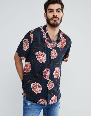 ASOS Oversized Shirt In Vintage Floral Print With Revere Collar