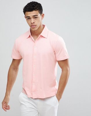 boohooMAN Pique Short Sleeve Shirt In Dusty Pink