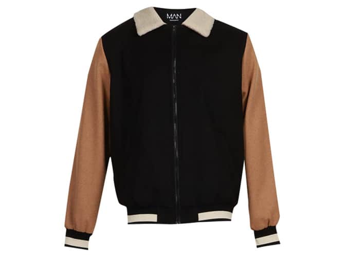 Boohoo Man Contrast Sleeve Borg Collar Varsity Jacket