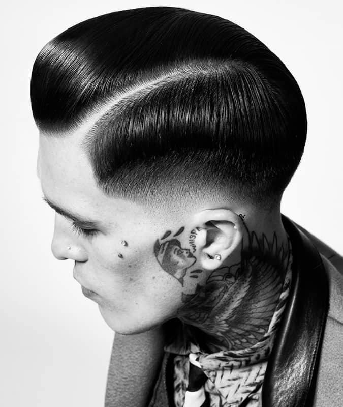 Slick back comb over fade hairstyle for men