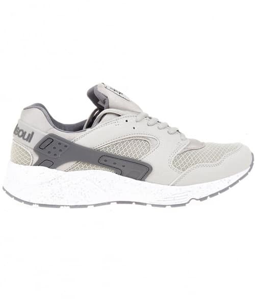 TWISTED SOUL Mens Light Grey PU Panel Textured Lace Up Runner Trainer