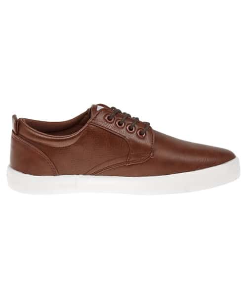 TWISTED SOUL Mens Brown Perforated Panel Four Eyelet Lace Up Plimsolls
