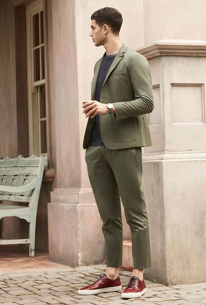 How to dress down a green suit