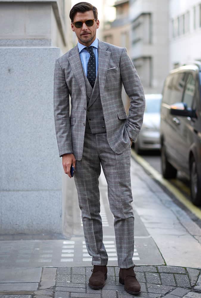 Johannes Huebl Three-Piece Checked Suit