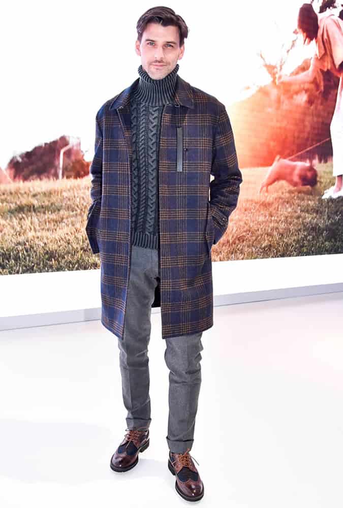 Johannes Huebl Wearng A Check Coat And Turtleneck