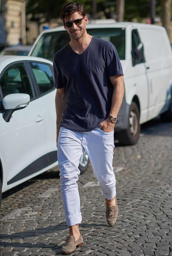 Johannes Huebl Wearing A V-Neck T-Shirt