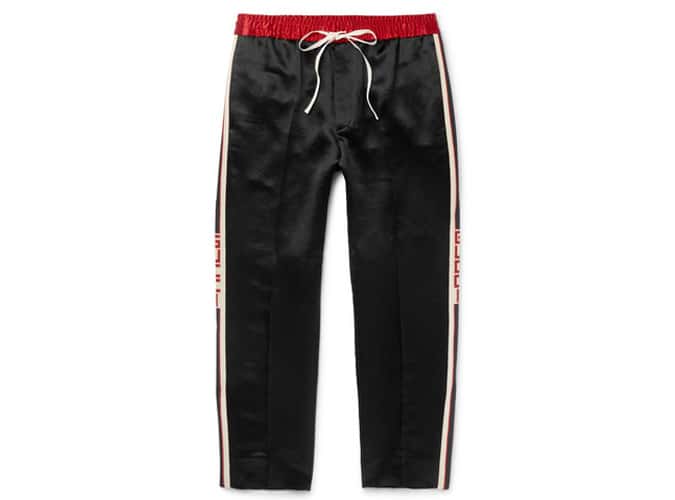 GUCCI Tapered Cropped Striped Satin Drawstring Trousers