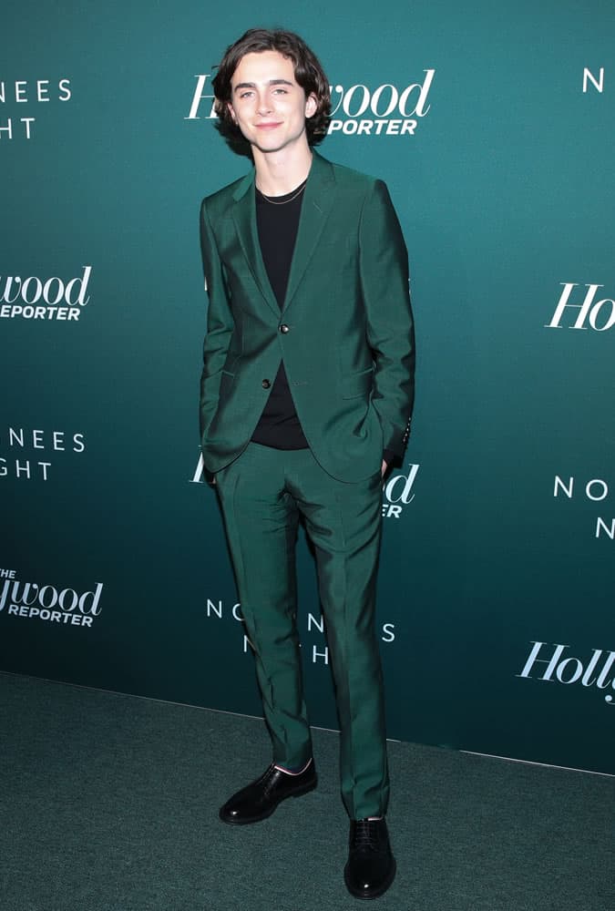 Timothée Chalamet Wearing A Green Suit
