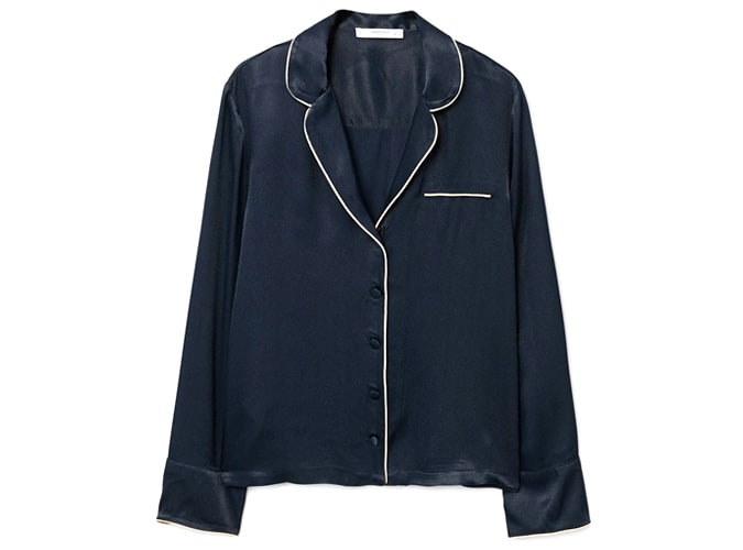 Contrast trim satin blouse