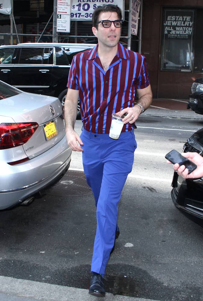 Zachary Quinto Wearing A Striped Shirt