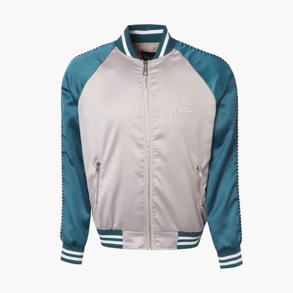 Dele Alli x boohooMAN Satin Raglan Bomber With Souvenir Piping