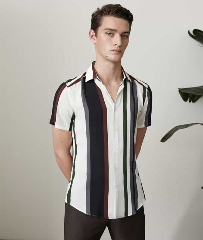 Football kit-style vertical stripe shirt