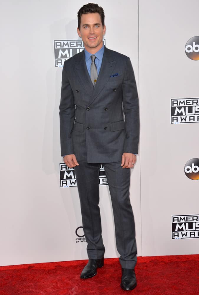 Matt Bomer Wearing A Grey Double Breasted Suit