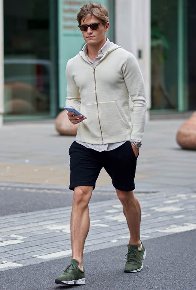 Oliver Cheshire Wearing A Hoodie And Shorts