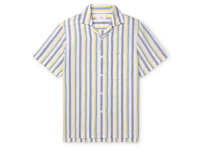 MR P. Camp-Collar Striped Linen And Cotton-Blend Shirt