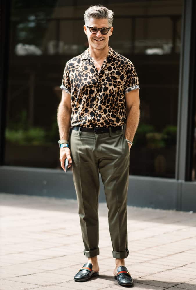 Eric Rutherford Wearing A Leopard-Print Shirt