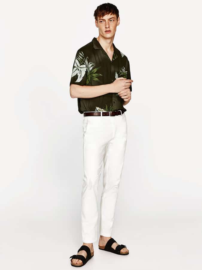 White jeans with printed shirt