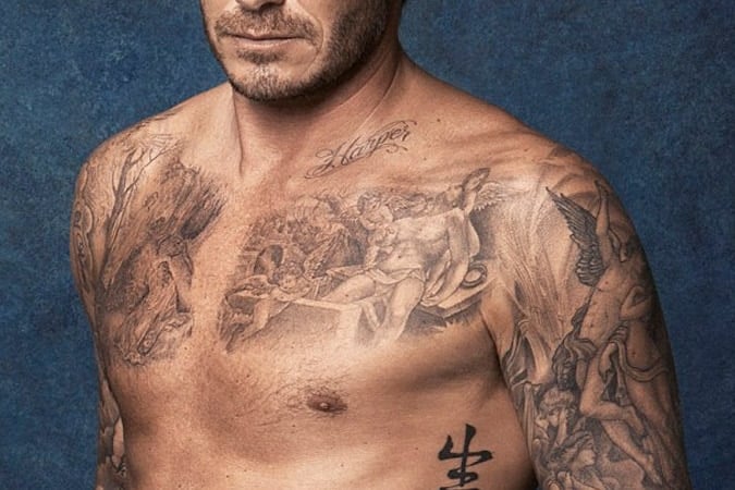 David Beckham Jesus and The Three Cherubs Tattoo
