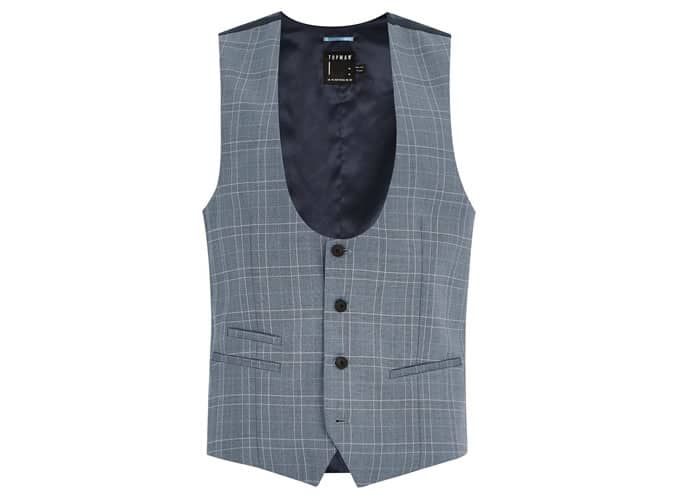 Blue Tonal Check Suit Waistcoat