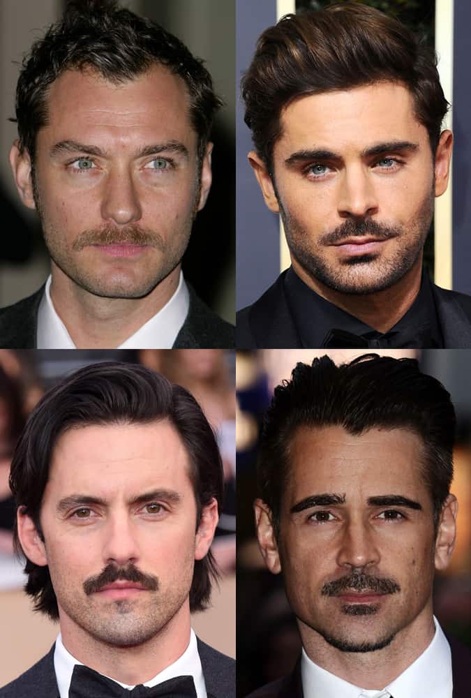 Celebrity Moustache Lookbook featuring Jude Law, Zac Efron, Milo Ventimiglia and Colin Farrell