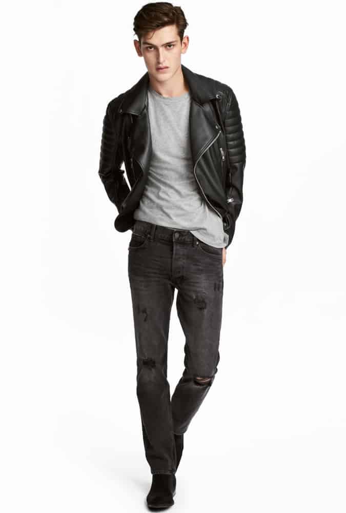 Ripped Jeans And Leather Jacket Outfit