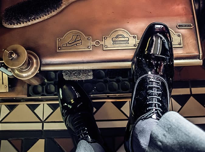 shiny black Oxford shoes