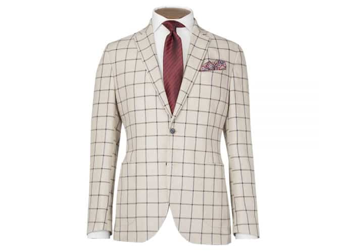 Stone with Brown & Navy Windowpane Check Jacket