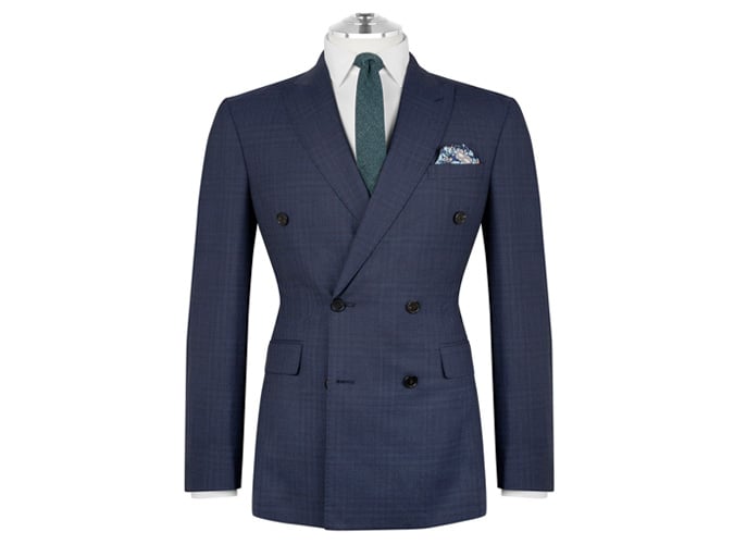 Imperial Slim Fit Double Breasted Jacket in Navy Check Zegna Wool